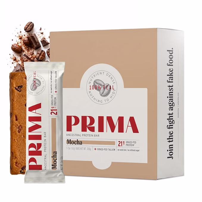 PRIMA ANCESTRAL PROTEIN BAR Grass Fed, 7 Pack (Mocha)