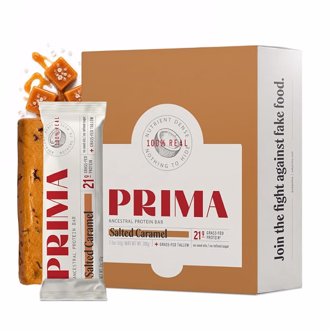 PRIMA ANCESTRAL PROTEIN BAR Grass Fed, 7 Pack (Salted Caramel)