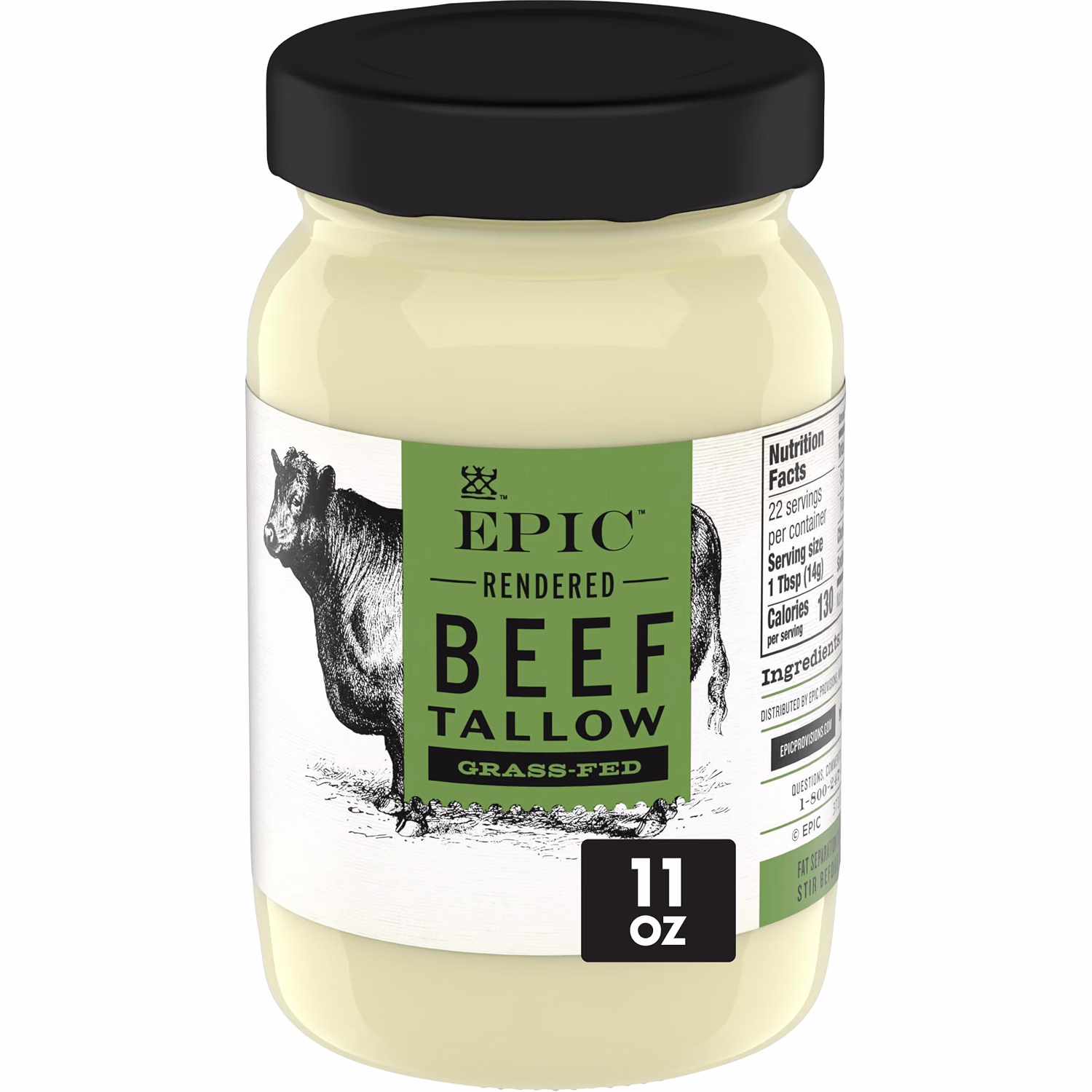 EPIC Beef Tallow, Grass-Fed, 11oz Jar