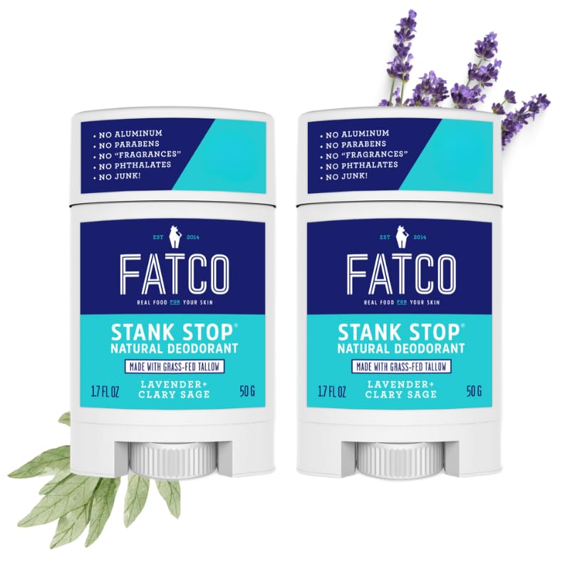 FATCO Stank Stop All Natural Tallow Deodorant, Lavender + Sage, 1.7 oz (2-Pack)