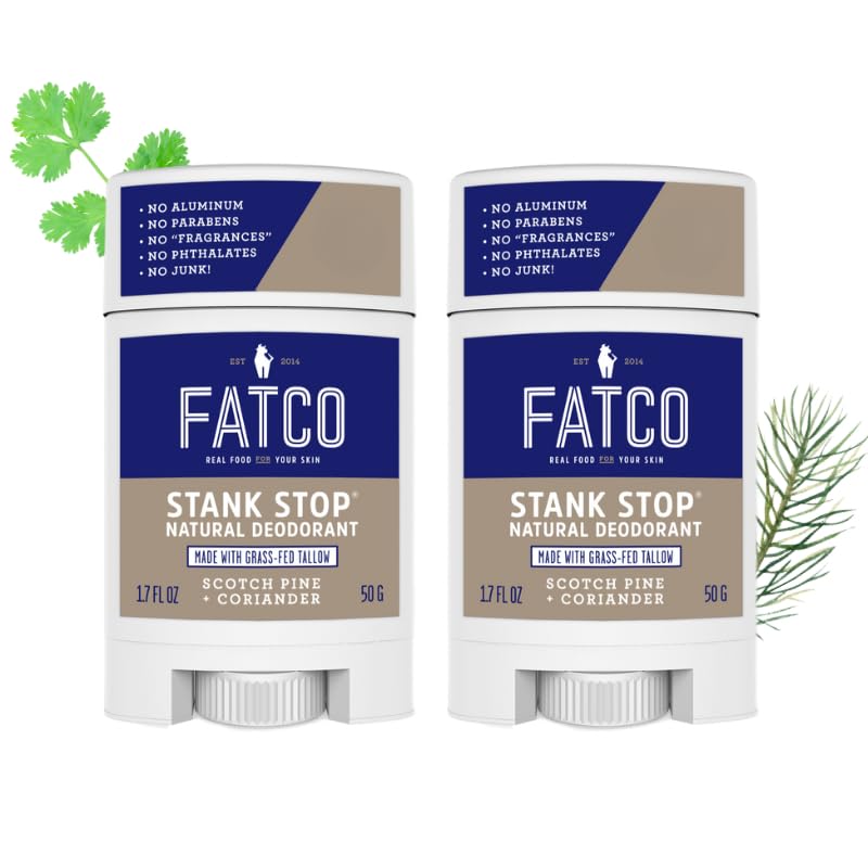 FATCO Stank Stop All Natural Tallow Deodorant, Scotch Pine + Coriander, 1.7 oz (2-Pack)