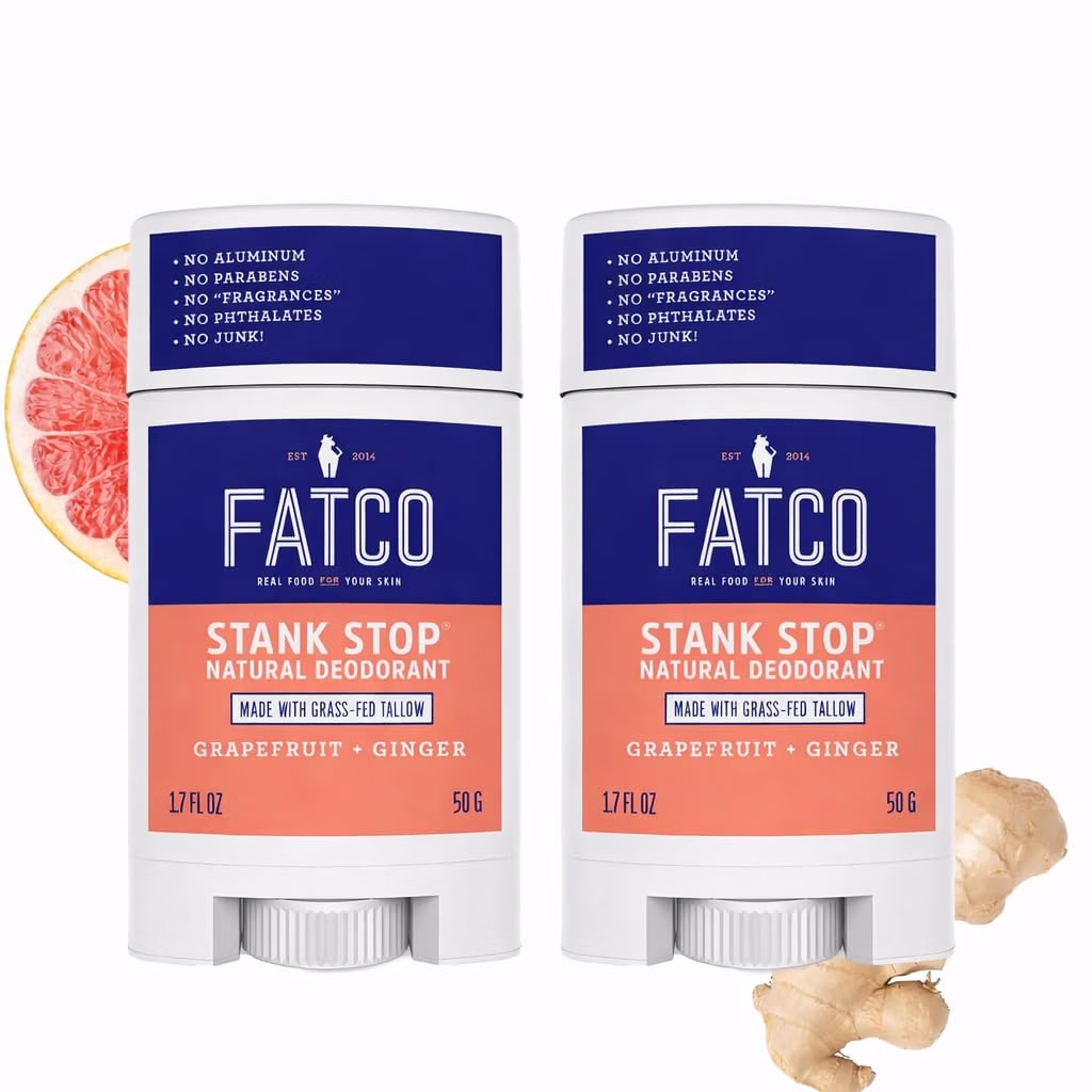 FATCO Stank Stop All Natural Tallow Deodorant, Grapefruit + Ginger, 1.7 oz (2-Pack)