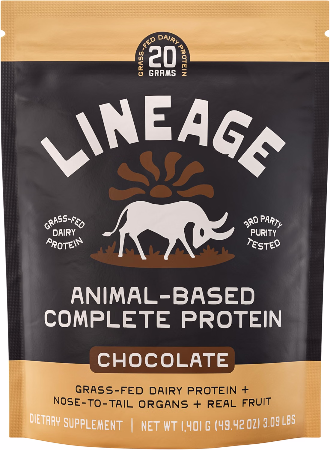 Lineage Provisions Complete Protein – Grass-Fed Protein Powder, Chocolate