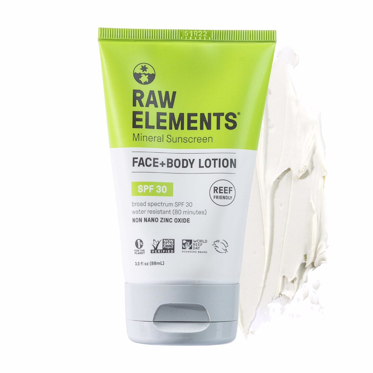 Raw Elements Face & Body Mineral Sunscreen SPF 30, 3 oz Tube