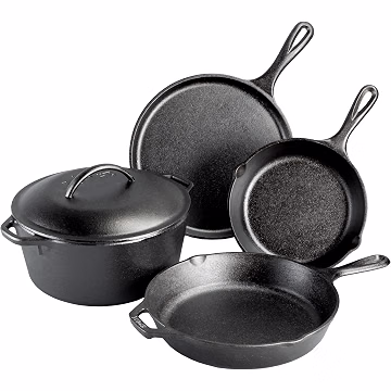Lodge Cast Iron 5-Piece Set, PFAS-Free Pre-Seasoned Kitchen Set