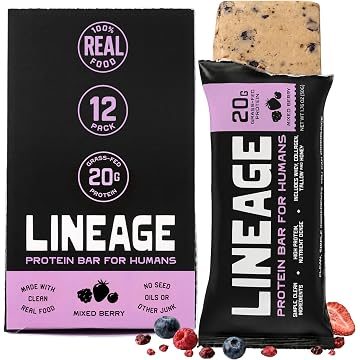 LINEAGE Protein Bar for Humans, Mixed Berry, 20g Protein, 12 Pack