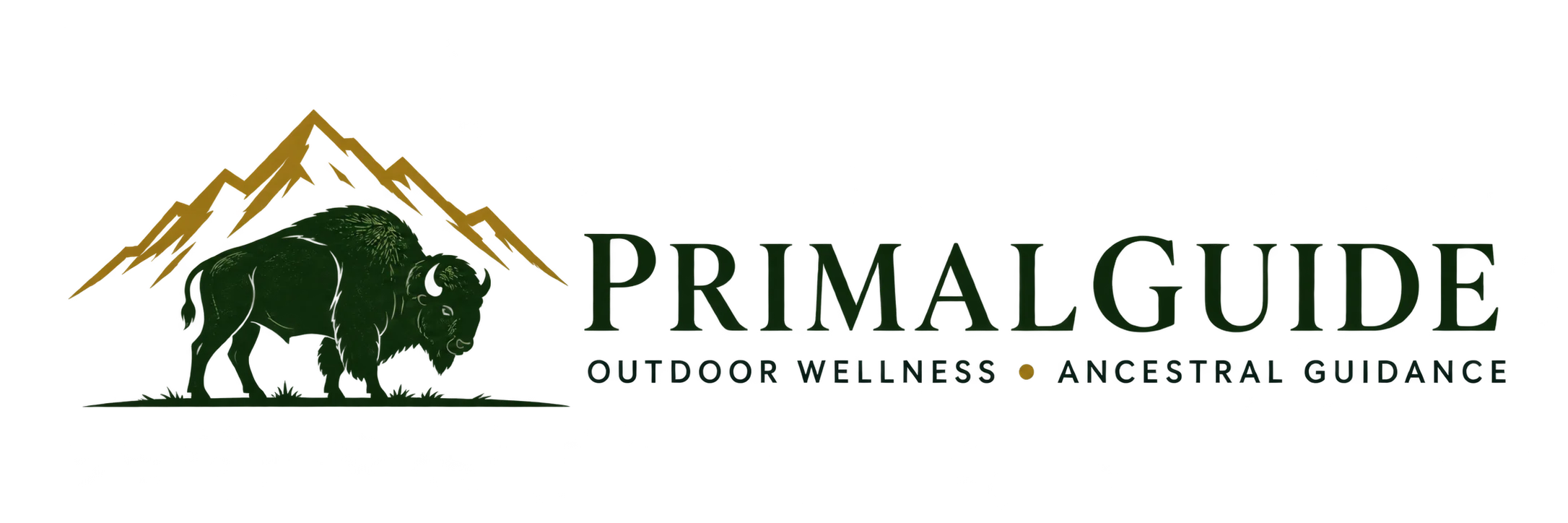 PrimalGuide logo with bison and mountains – Outdoor Wellness, Ancestral Guidance